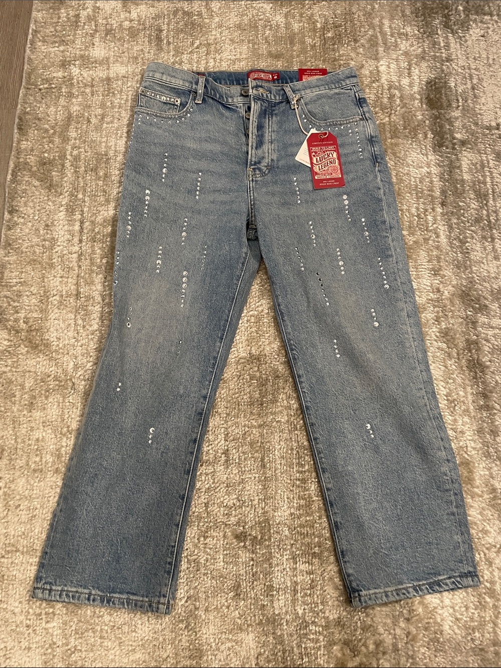 Lucky Brand Women's Light Blue Straight Leg Jeans with Sequin Accents